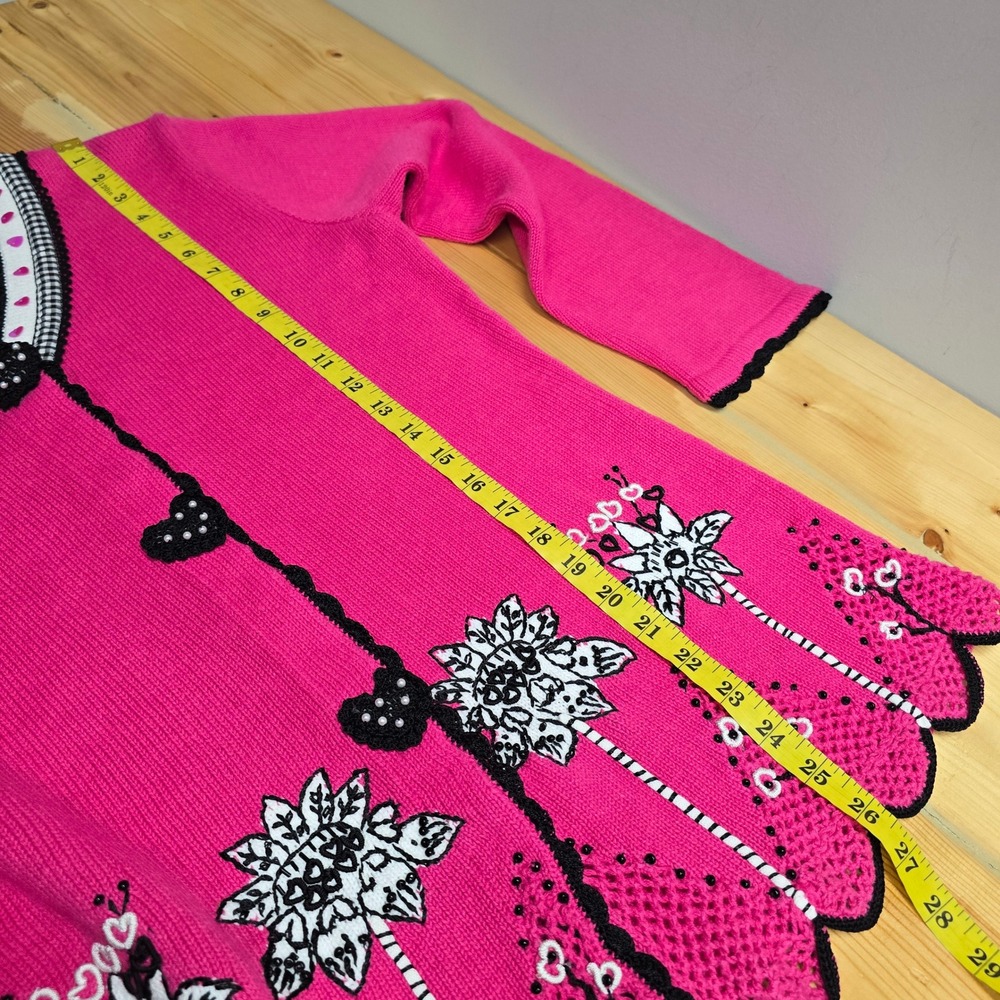 Storybook Knits Passionate Heart Cardigan Womens M Pink Embroidered Grandmacore - Picture 13 of 14
